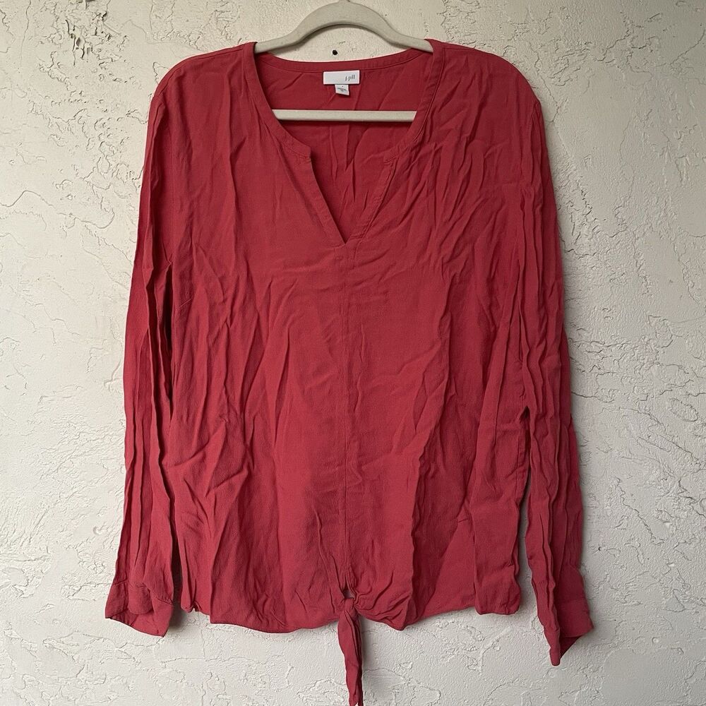 J Jill Women’s V Neck Tie Front Long Sleeve Coral blouse Top Women’s Size XL